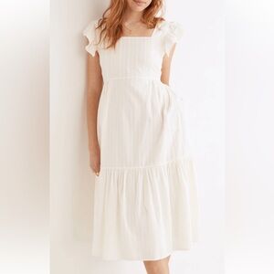 Madewell Ruffle-Strap Tiered Midi Dress in Textural Stripe